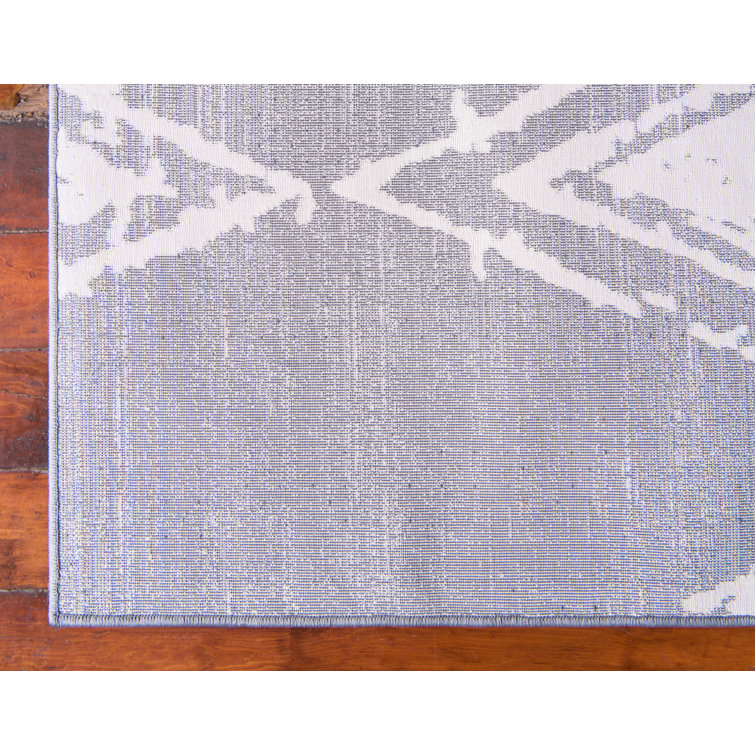 Navy Blue Geometric Rectangular Synthetic Area Rug