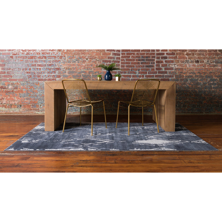 Navy Blue Geometric Rectangular Synthetic Area Rug