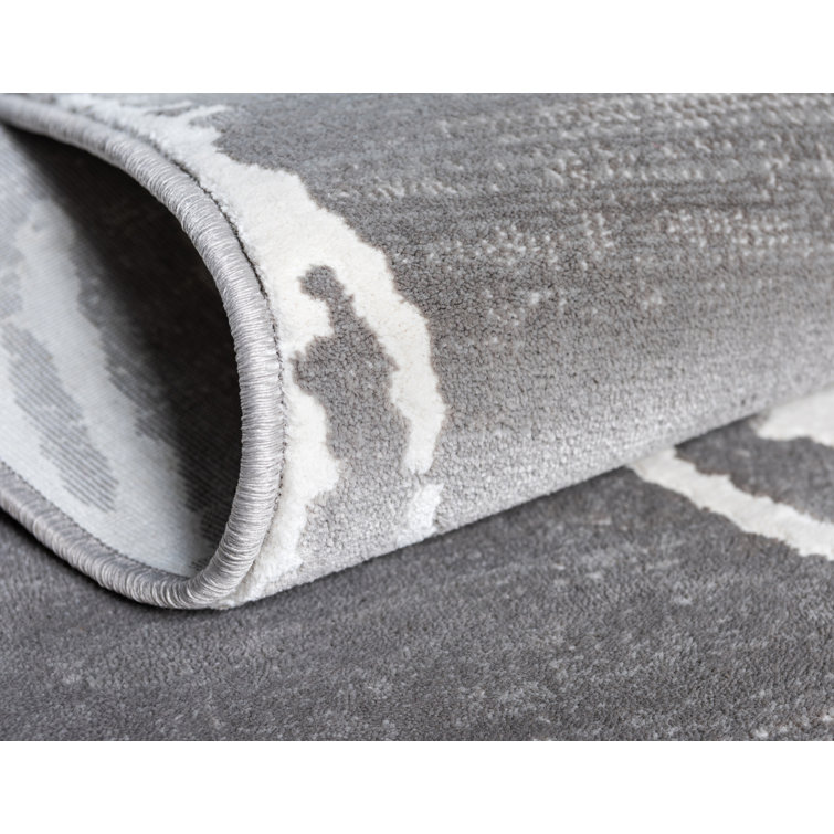 Reversible Easy-Care Gray Geometric 9' x 12' Synthetic Area Rug