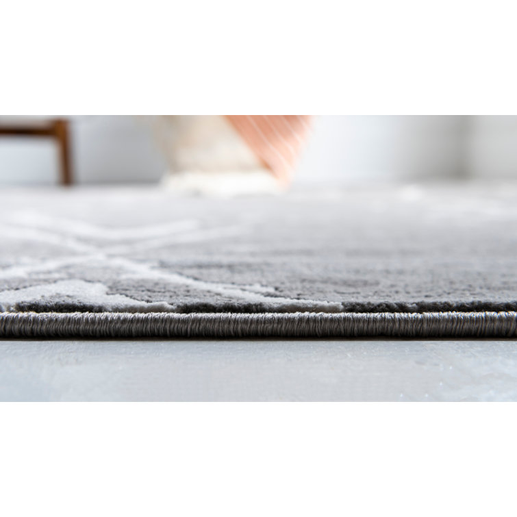 Reversible Easy-Care Gray Geometric 9' x 12' Synthetic Area Rug