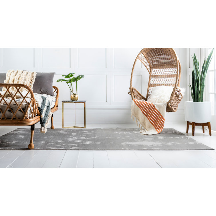 Reversible Easy-Care Gray Geometric 9' x 12' Synthetic Area Rug