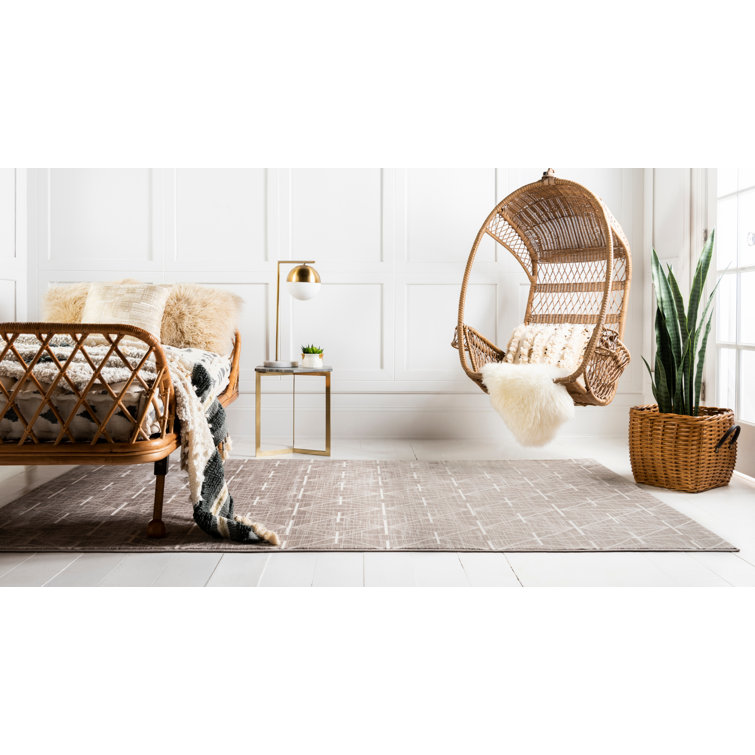 Brown Geometric Stain-Resistant Rectangular Area Rug
