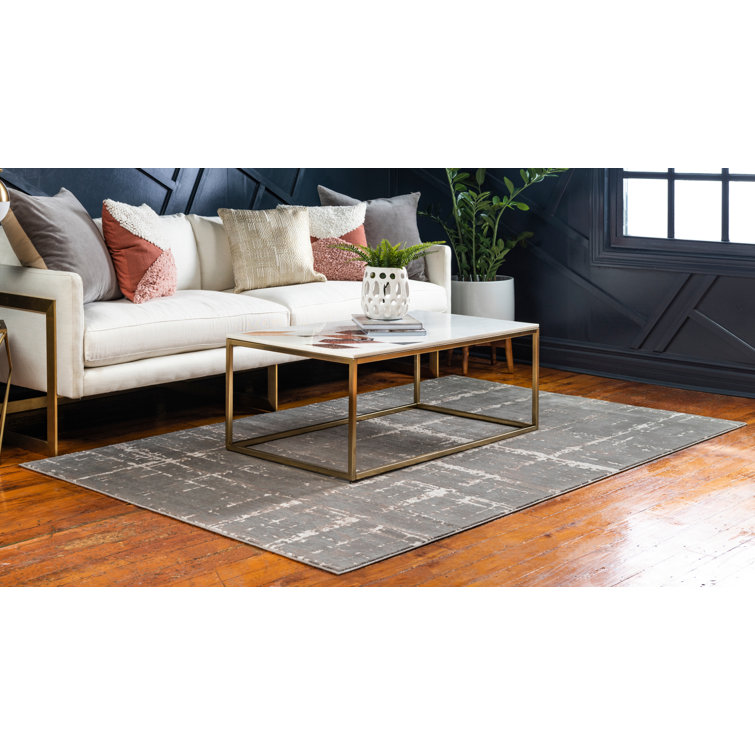 Reversible Easy-Care Gray Stripe Synthetic Rug 4' x 6'