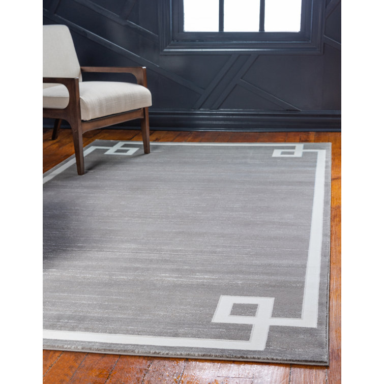 Reversible Gray Geometric Rectangular Synthetic Easy-Care Rug
