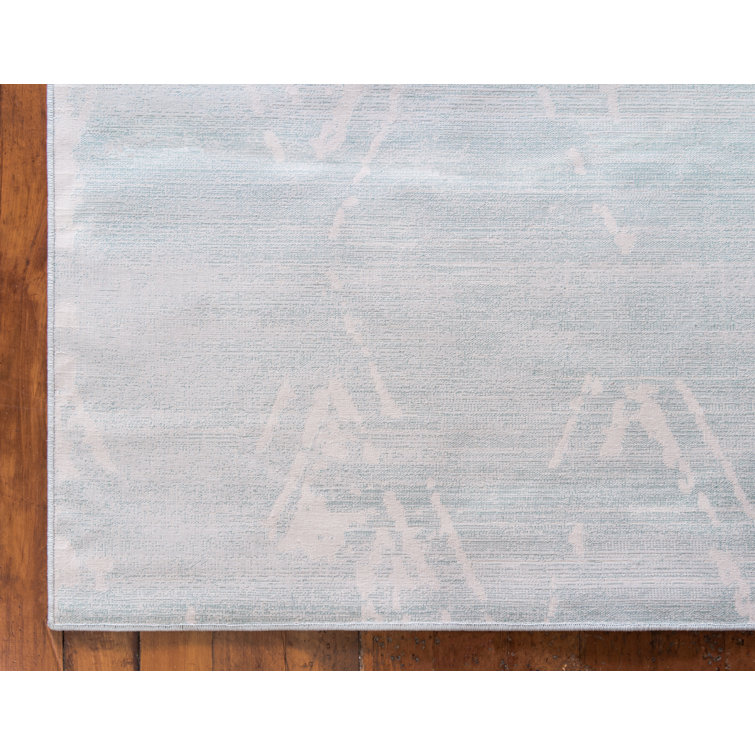 Turquoise and Ivory Rectangular Synthetic Indoor Rug, 5' x 8'