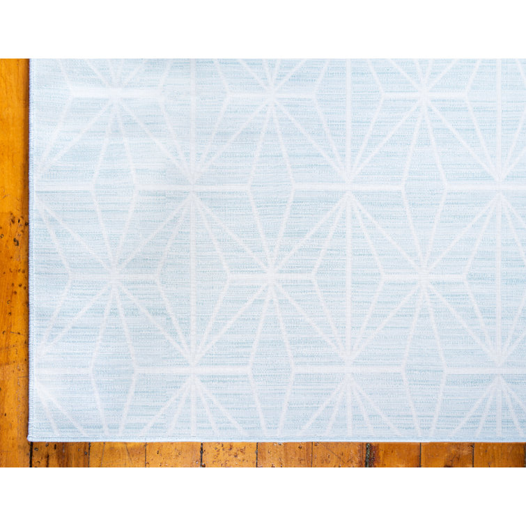 4' x 6' Blue Geometric Synthetic Easy Care Rug