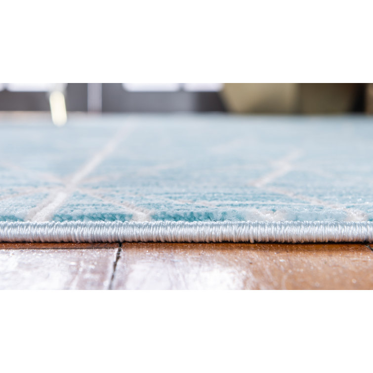 4' x 6' Blue Geometric Synthetic Easy Care Rug