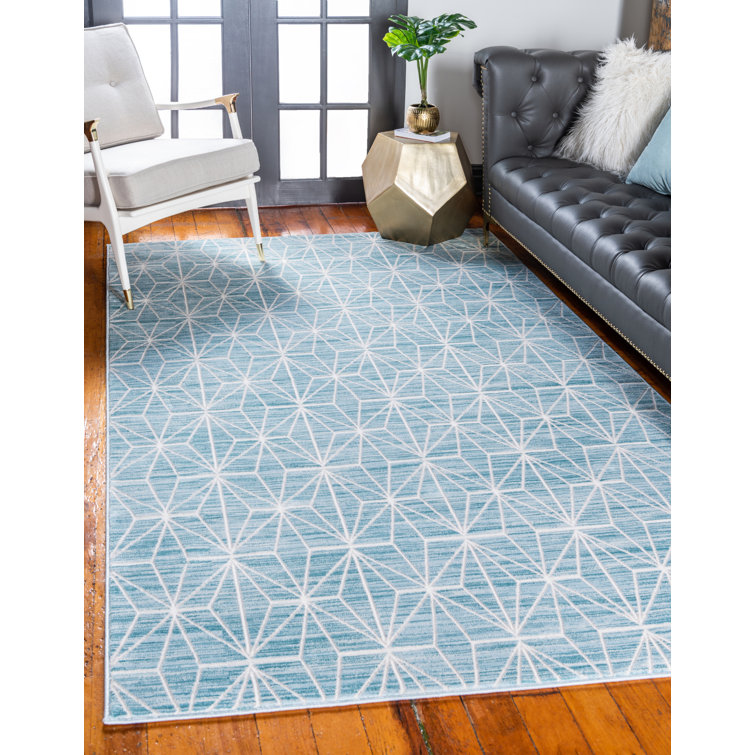 4' x 6' Blue Geometric Synthetic Easy Care Rug