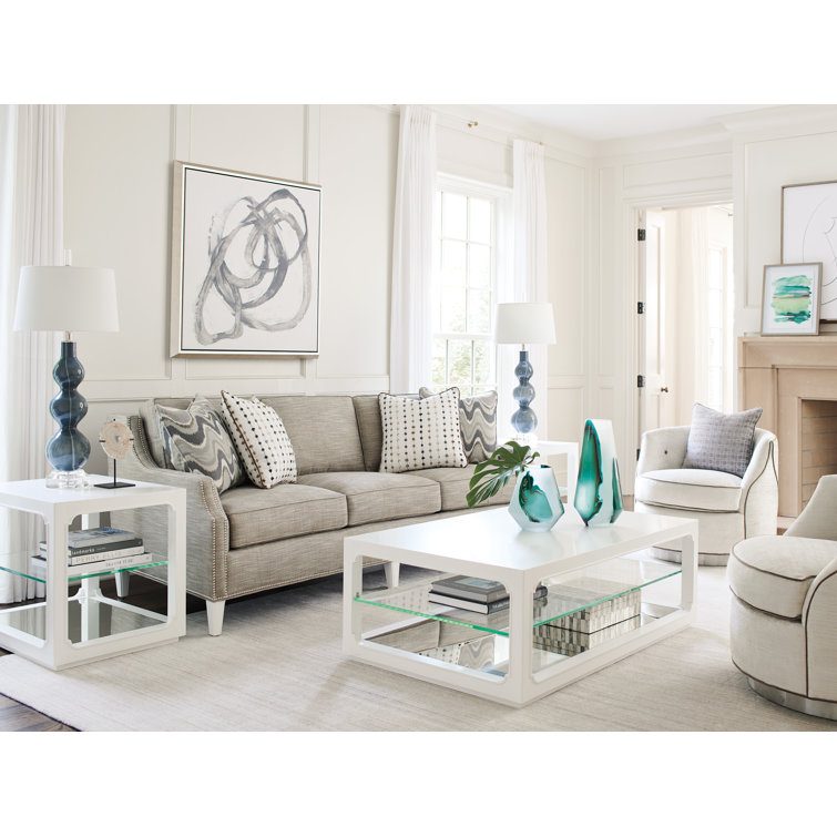 White Glass and Mirrored Rectangular End Table
