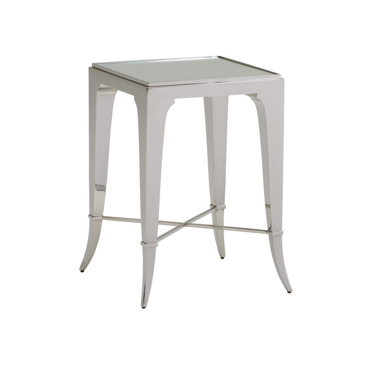 Silver Mirrored Wood and Metal Square End Table