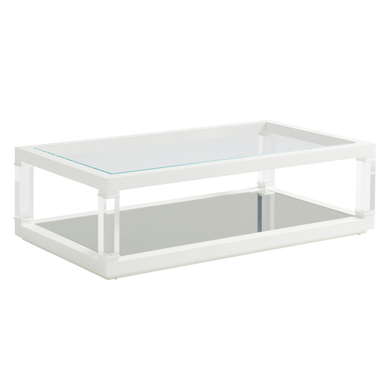 White Rectangular Wood and Glass Outdoor Cocktail Table