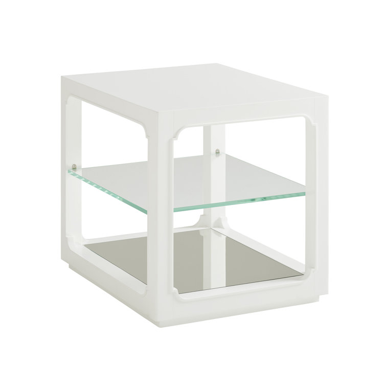 White Glass and Mirrored Rectangular End Table