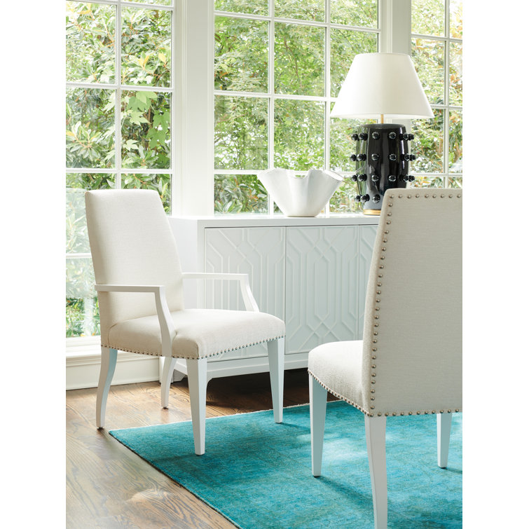 White Leather Upholstered Transitional Arm Chair