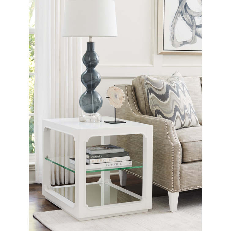 White Glass and Mirrored Rectangular End Table