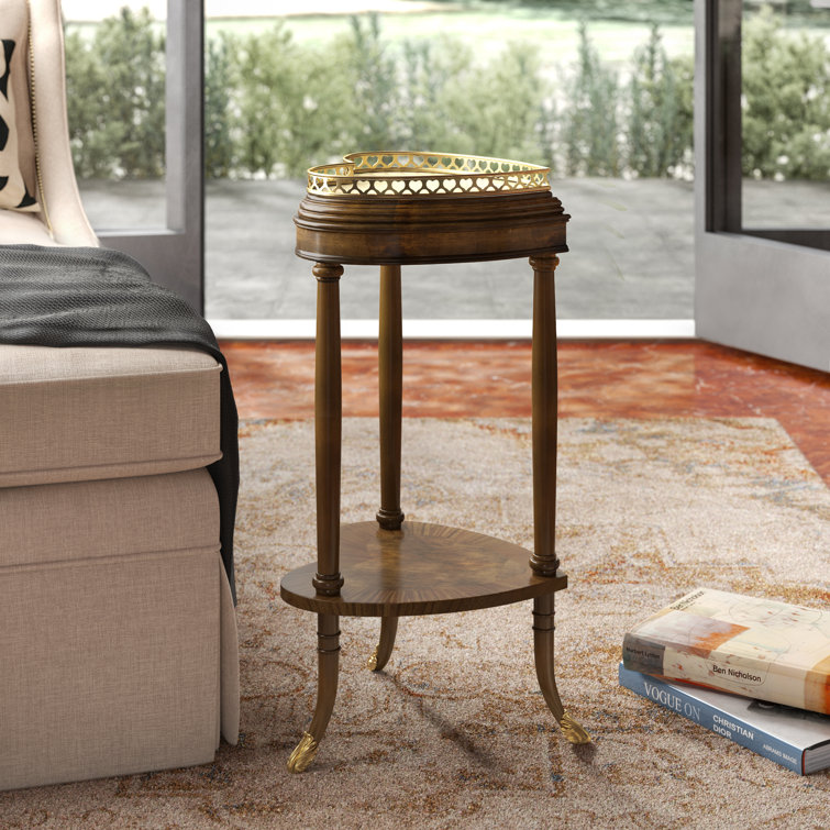 Beige Stone Heart-Shaped Two-Tier End Table