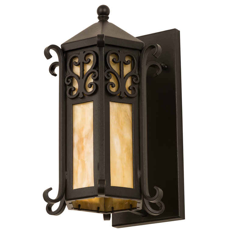 Black and Beige Glass Lantern Wall Sconce