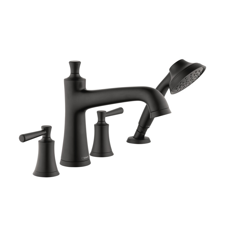 Matte Black Double Handle Roman Tub Faucet with Handshower