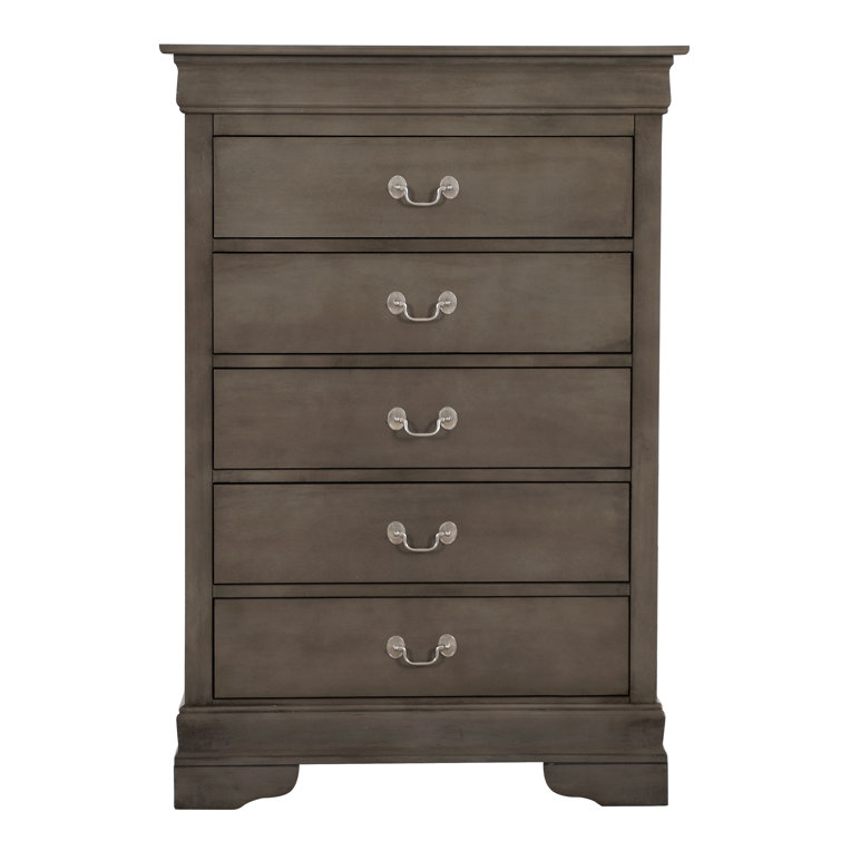 Transitional Gray 5-Drawer Chest with Metal Handles and Dovetail Drawers