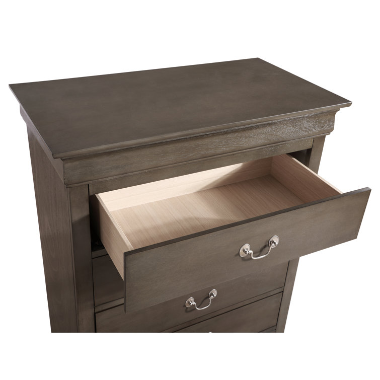 Transitional Gray 5-Drawer Chest with Metal Handles and Dovetail Drawers