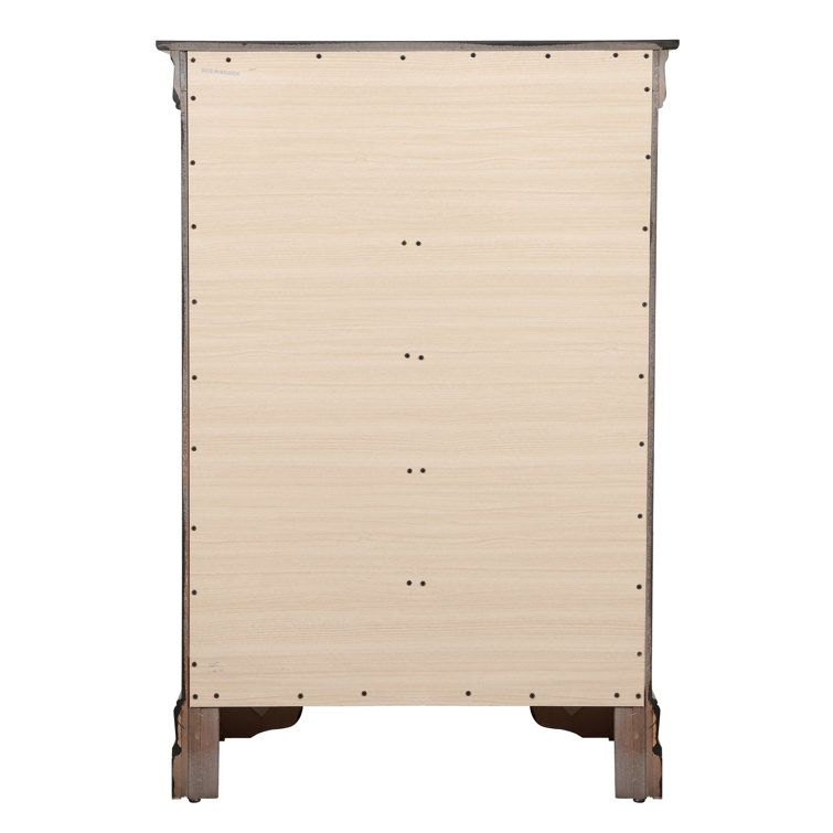 Transitional Gray 5-Drawer Chest with Metal Handles and Dovetail Drawers