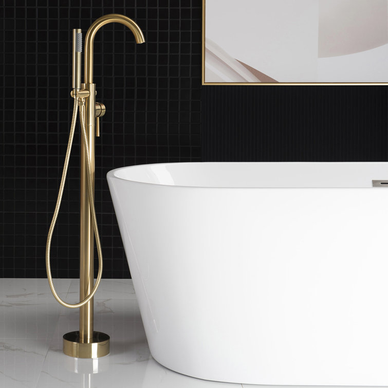 Brushed Gold Freestanding Tub Filler Faucet with Hand Shower