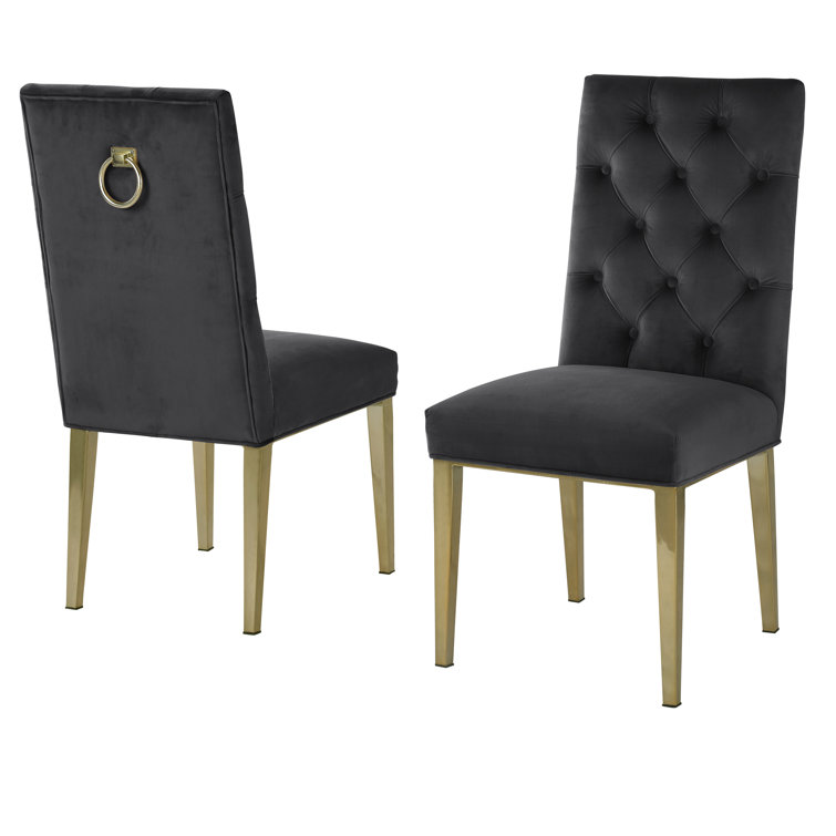 Black Velvet Tufted Side Chair with Gold Metal Legs