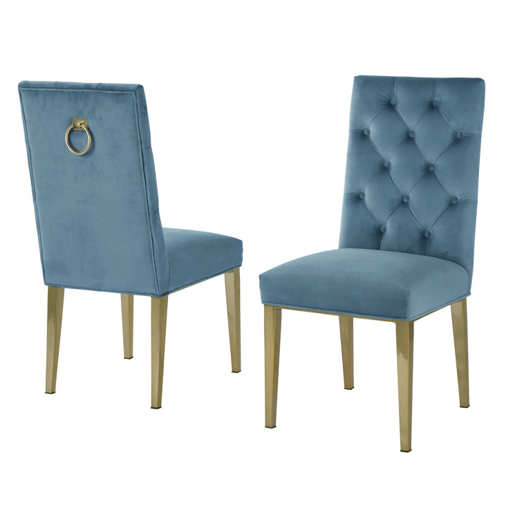 Black Velvet Tufted Side Chair with Gold Metal Legs