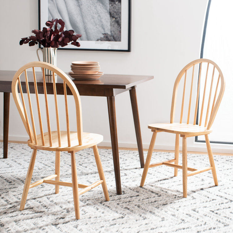 Natural Rubberwood High Slat Back Windsor Side Chair Set