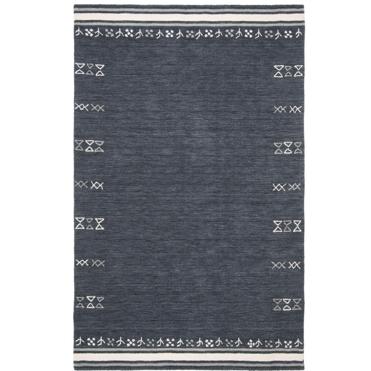 Charcoal Gray Hand-Knotted Wool Rectangular Rug 5' x 8'