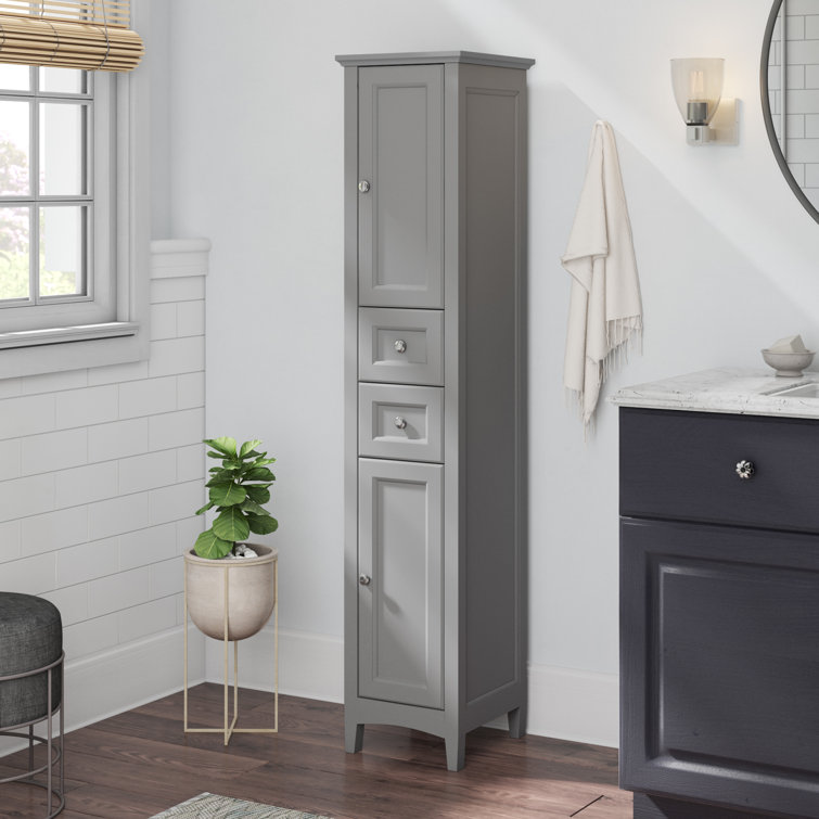 Gray Solid Wood Tall Traditional Bathroom Linen Cabinet