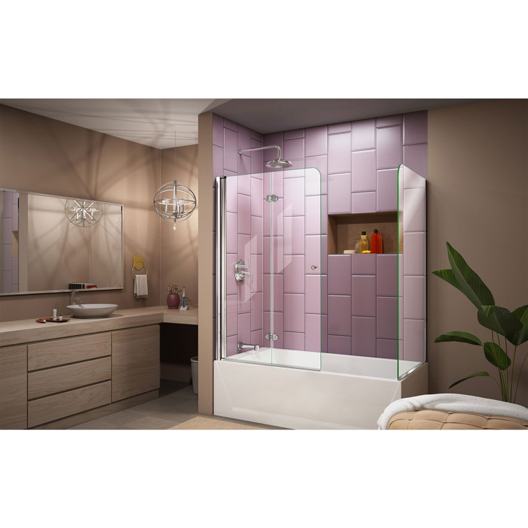 Aqua Fold Frameless Clear Glass Chrome Hinged Tub Door