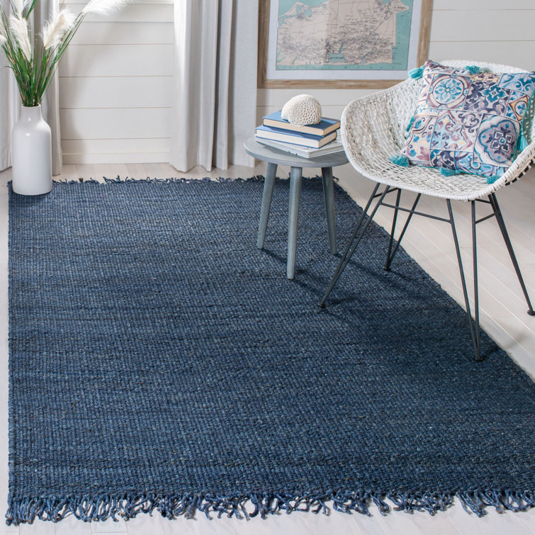 Navy Hand-Knotted Jute Area Rug, 4' x 6'