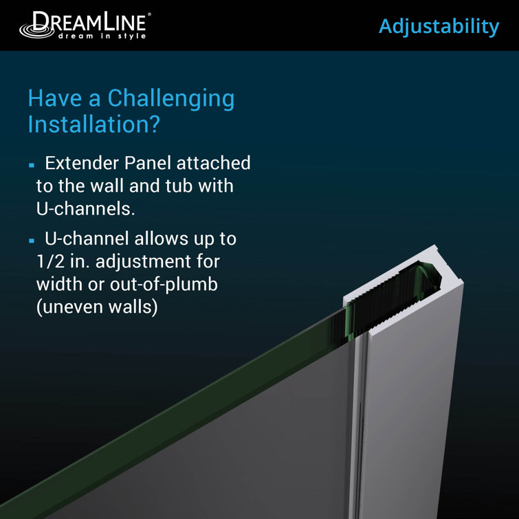 Aqua Uno Frameless Hinged Tub Door with Extender Panel in Matte Black