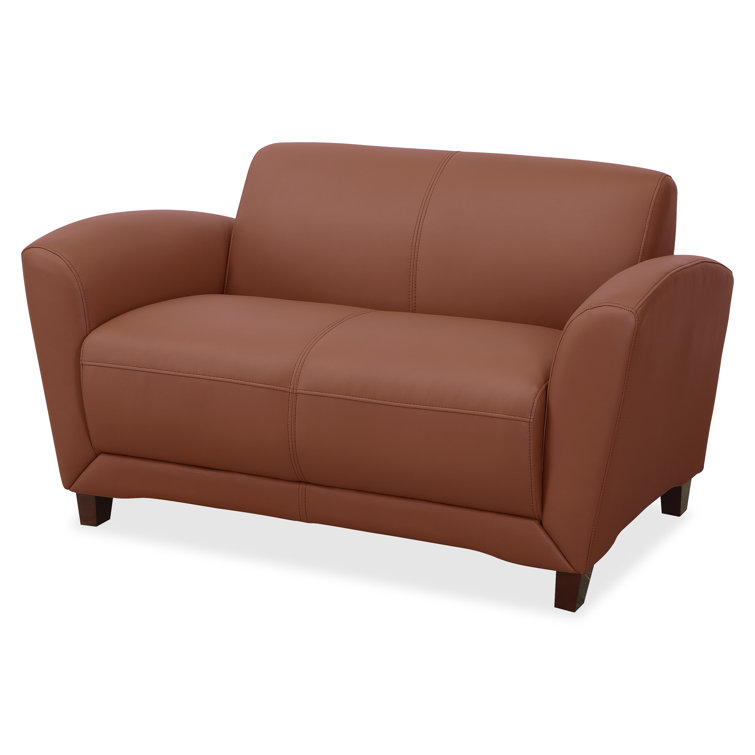 Tan Faux Leather Pillow Back Reception Loveseat