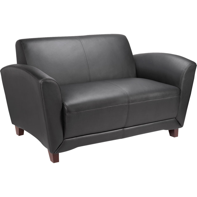 Accession Black Faux Leather Reception Loveseat with Pillow Back