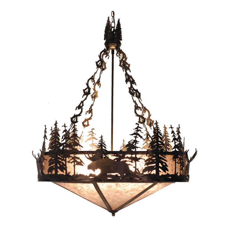 Moose at Dusk 52" Antique Copper and Glass Inverted Pendant