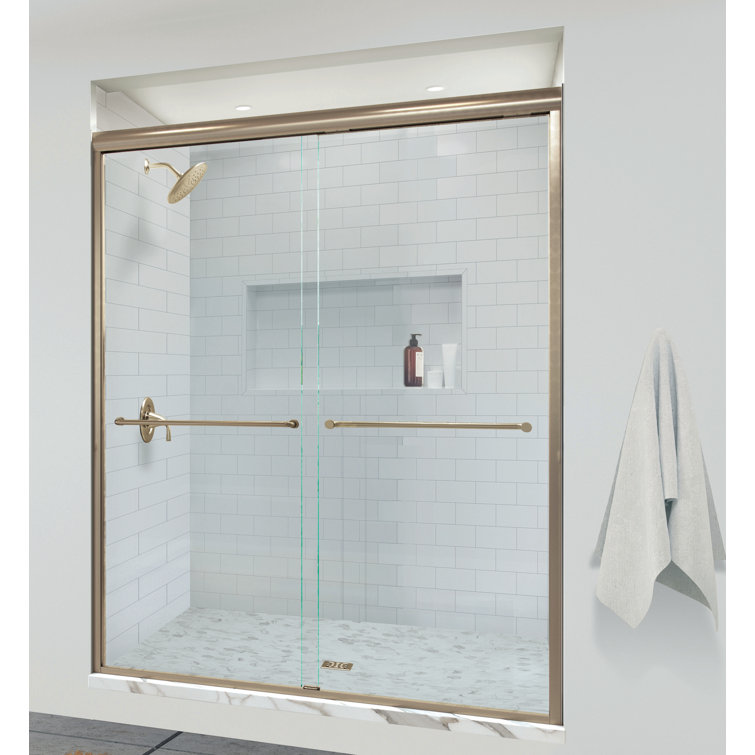 Infinity Brushed Gold Semi-Frameless Sliding Shower Door