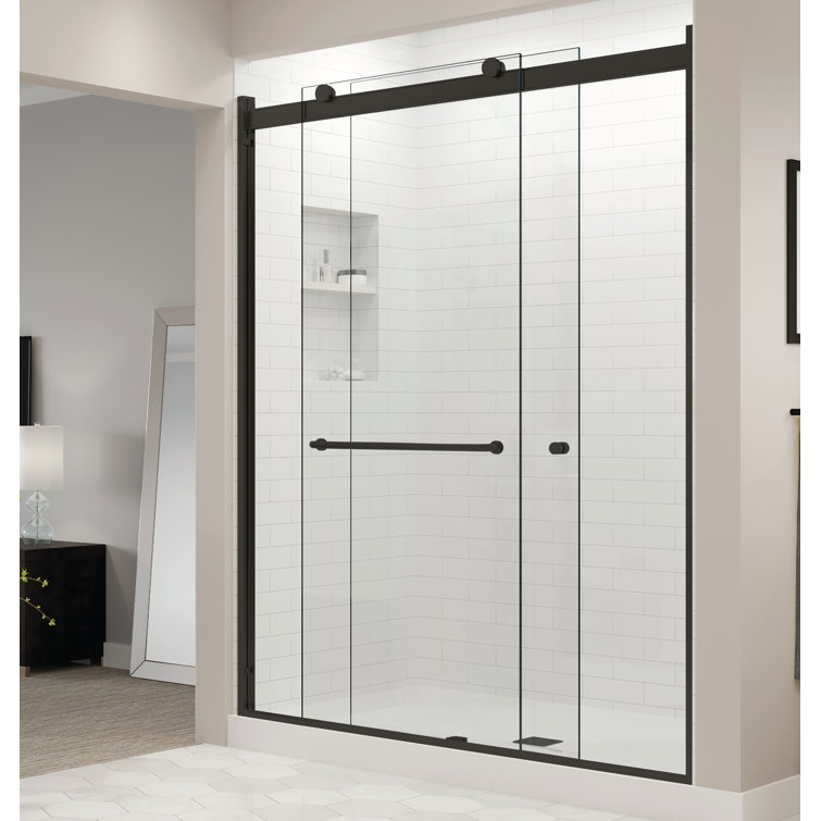 Matte Black Semi-Frameless Sliding Shower Door with Clear Glass Panels