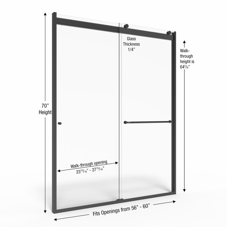 Matte Black Semi-Frameless Sliding Shower Door with Clear Glass Panels