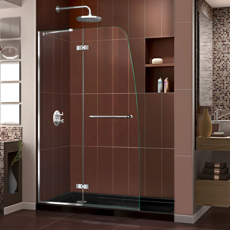 Aqua Ultra Frameless Clear Glass Hinged Shower Kit with Brushed Nickel Hardware