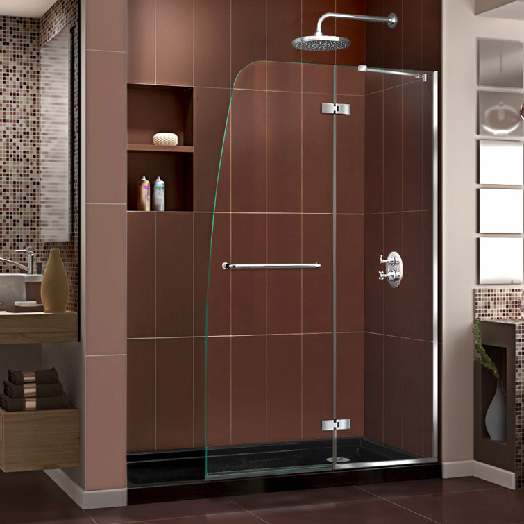 Aqua Ultra Frameless Clear Glass Hinged Shower Kit with Brushed Nickel Hardware