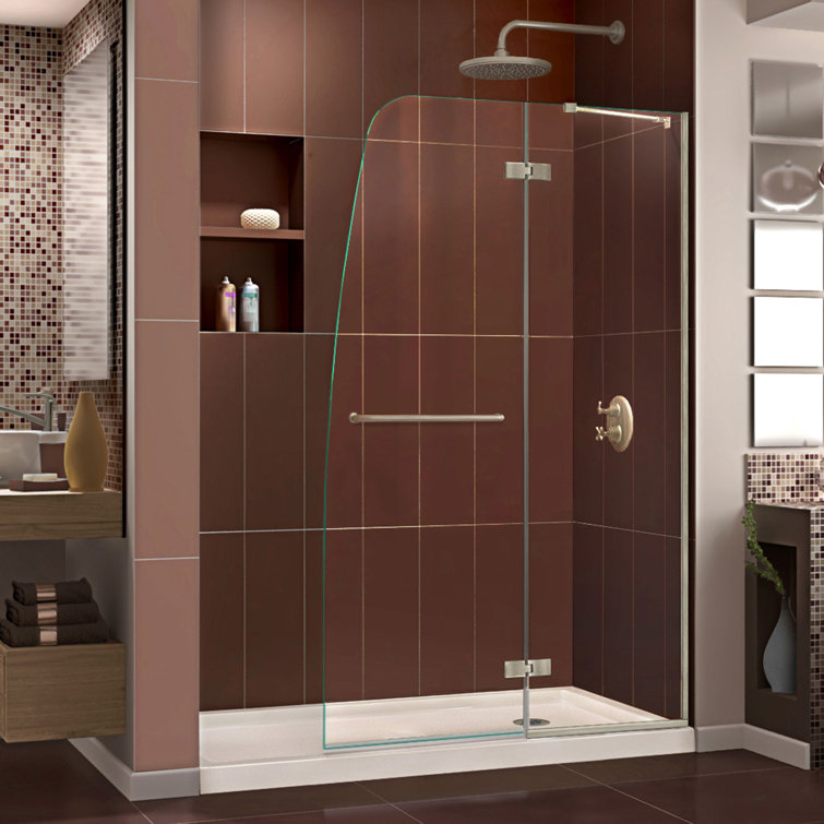 Aqua Ultra 60" Frameless Clear Glass Shower Kit with Brushed Nickel Hardware