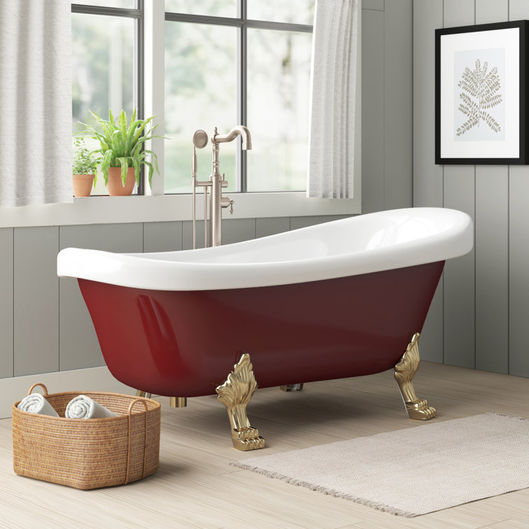 67" Red and White Acrylic Clawfoot Soaking Bathtub