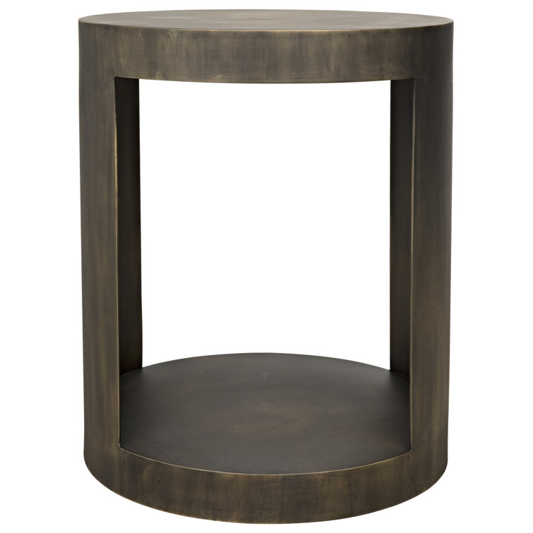 Aged Brass 20" Round Metal Drum Floor Shelf End Table