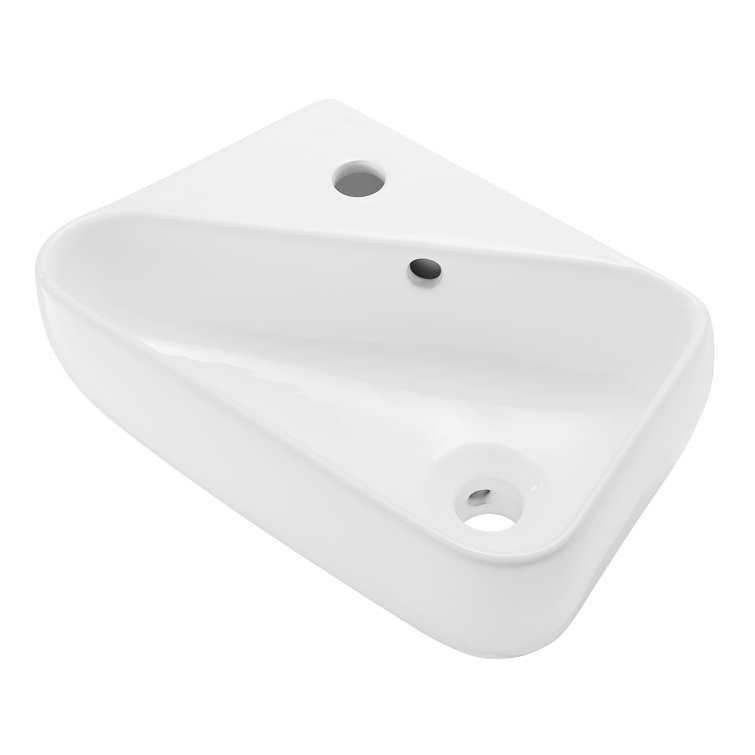 White Ceramic Wall-Mount Sink with Left Side Faucet
