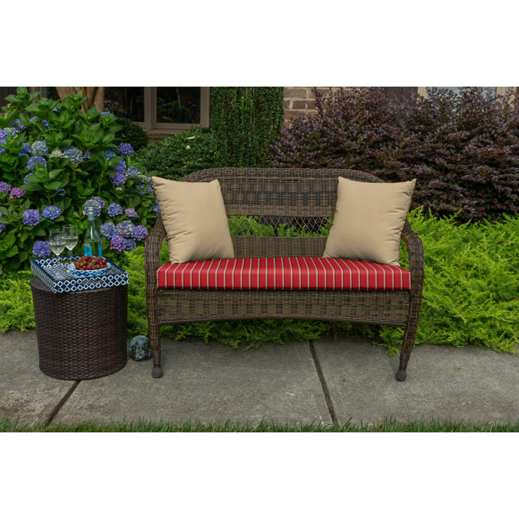 Harwood Crimson Sunbrella Striped Wicker Settee Cushion
