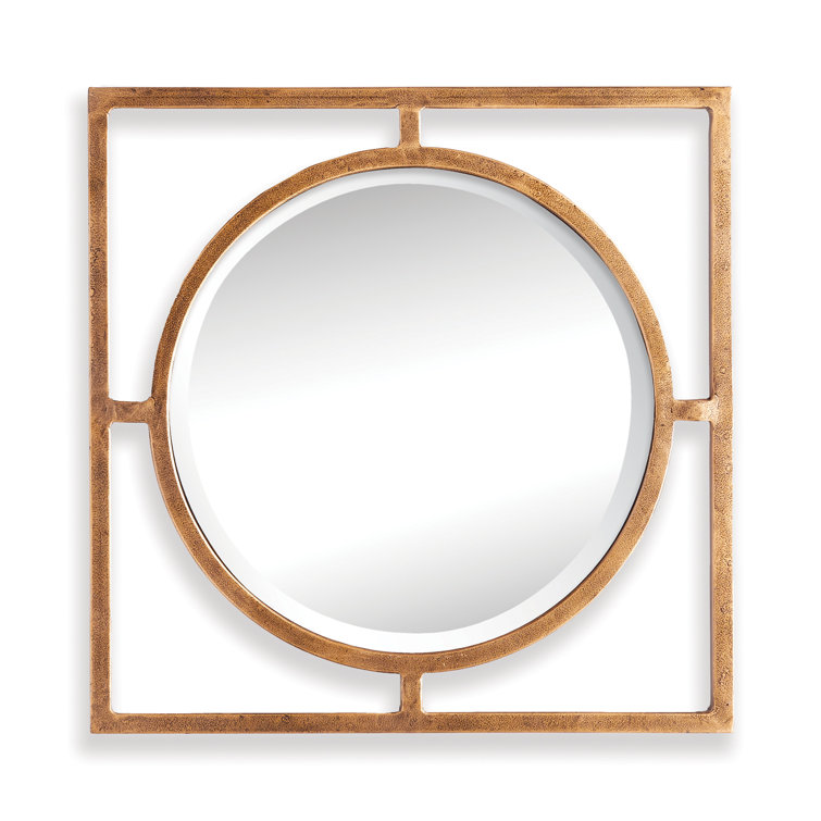 Antique Gold Square Iron and Glass Wall Mirror