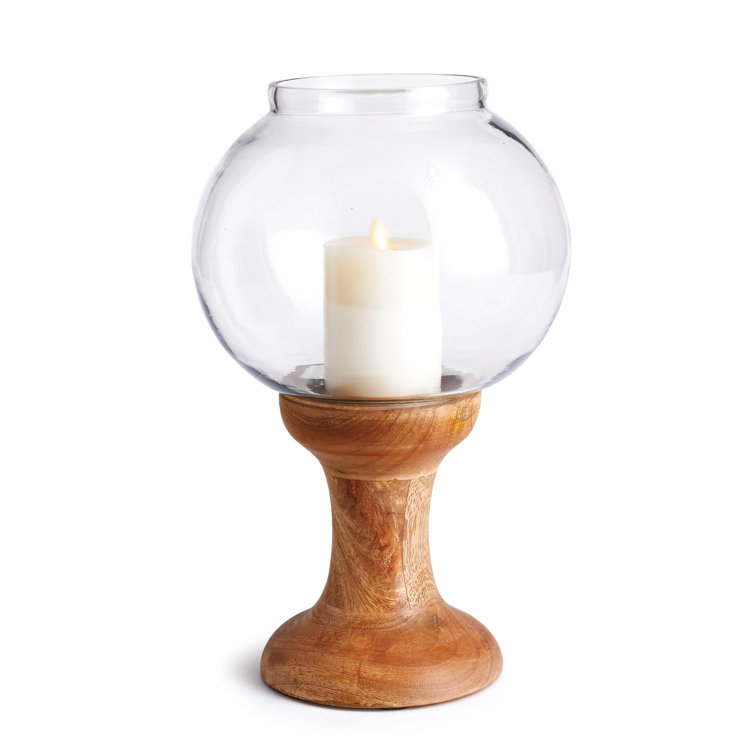 Natural Wood and Glass Tabletop Hurricane