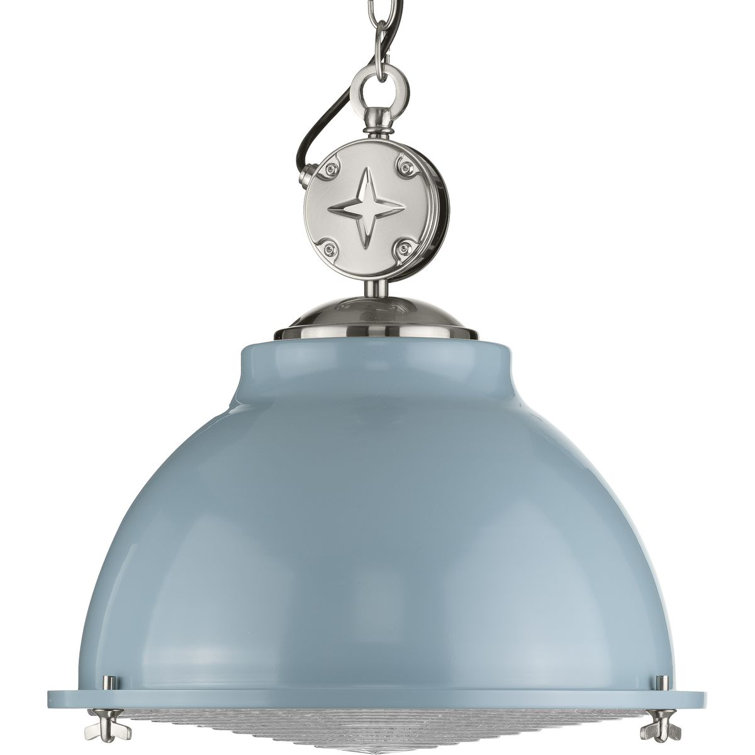 Coastal Blue and Nickel 17" Pendant Light with Glass Shade