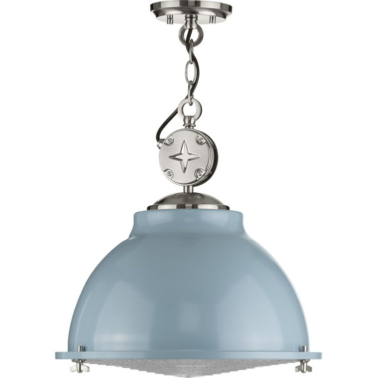Coastal Blue and Nickel 17" Pendant Light with Glass Shade